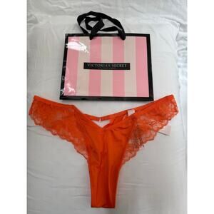 NWT Victoria’s Secret Lace Trim Strappy Thong Panty – Bold Orange – Size XS